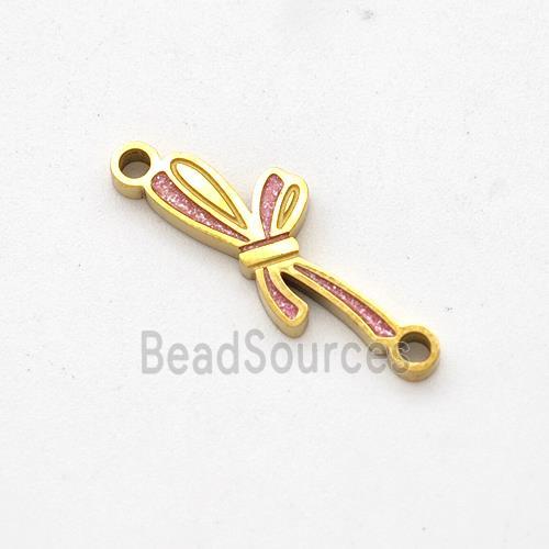 Stainless Steel Bowknot Connector Pink Painted Gold Plated