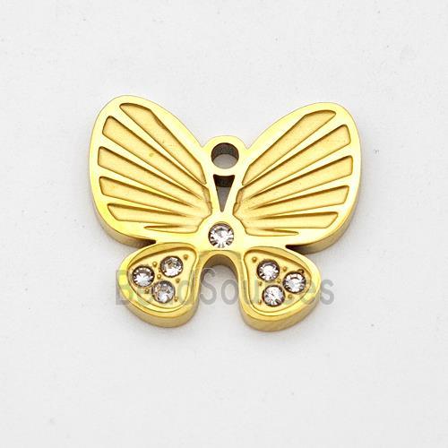 Stainless Steel Butterfly Pendant Micro Pave Rhinestone Gold Plated