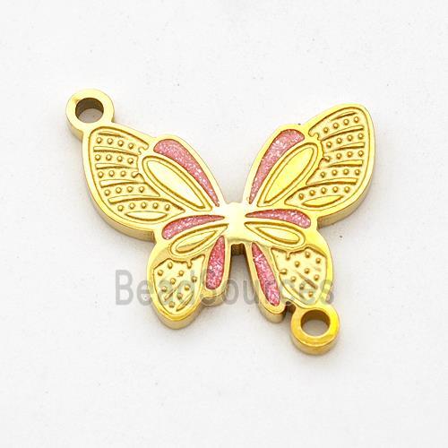 Stainless Steel Butterfly Connector Pink Painted Gold Plated