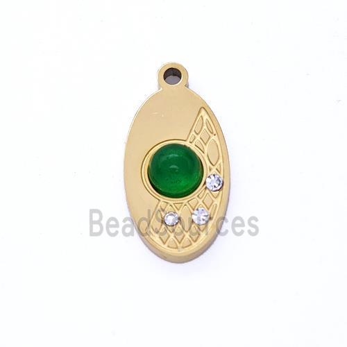 Stainless Steel Oval Pendant Pave Rhinestone Gold Plated