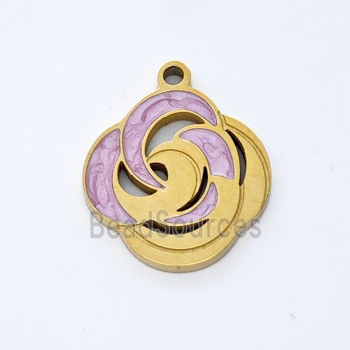 Stainless Steel Flower Pendant Lavender Painted Gold Plated