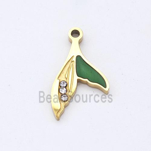 Stainless Steel Shark-tail Pendant Pave Rhinestone Gold Plated