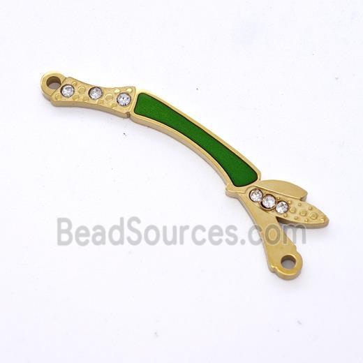 Stainless Steel Bamboo Pendant Pave Rhinestone 2loops Gold Plated