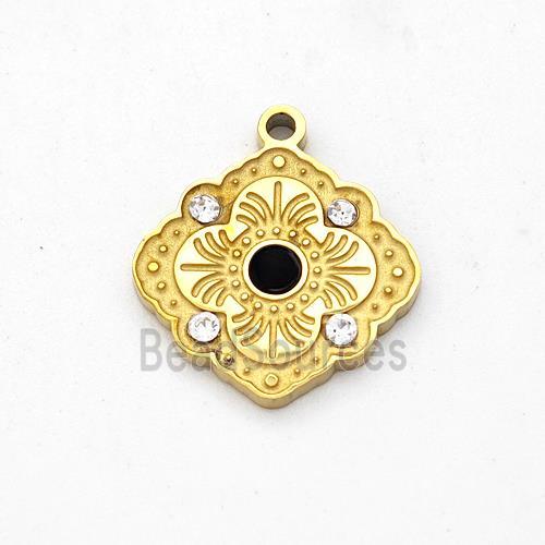 Stainless Steel Flower Pendant Pave Rhinestone Gold Plated