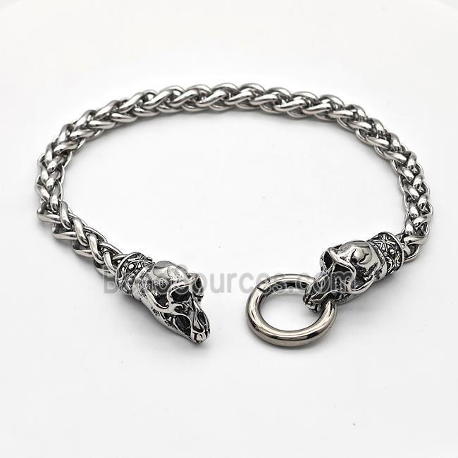 304 Stainless Steel Bracelet Skull Antique Silver