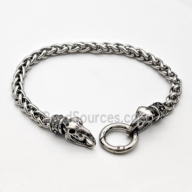 304 Stainless Steel Bracelet Crowhead Antique Silver