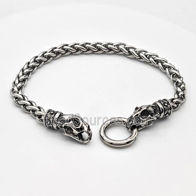 304 Stainless Steel Bracelet Skull Antique Silver