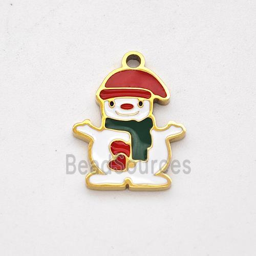 Christmas Snowman Charms Stainless Steel Pendant Multicolor Enamel Gold Plated