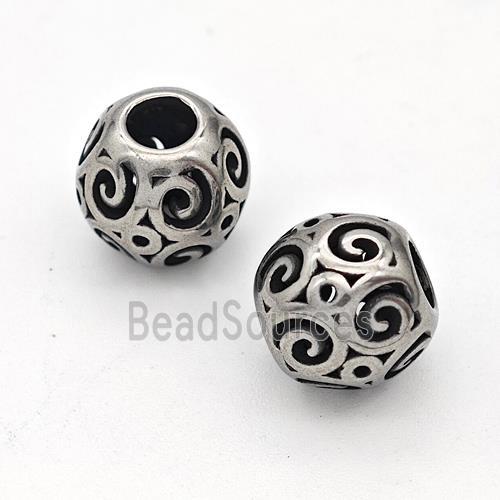 Stainless Steel Round Beads Hollow Large Hole Antique Silver