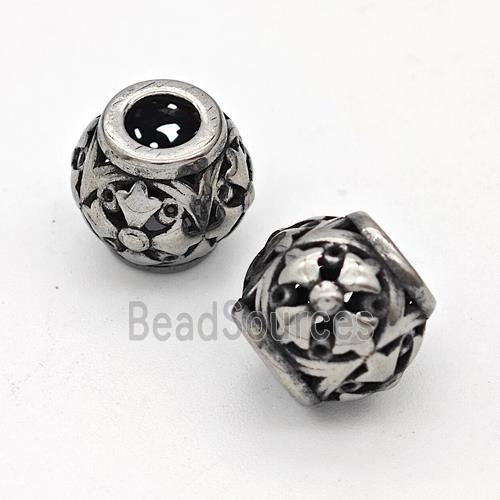 Stainless Steel Round Beads Hollow Large Hole Antique Silver