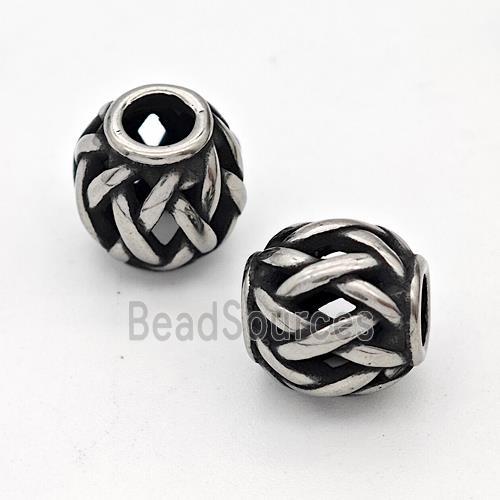 Stainless Steel Round Beads Hollow Large Hole Antique Silver