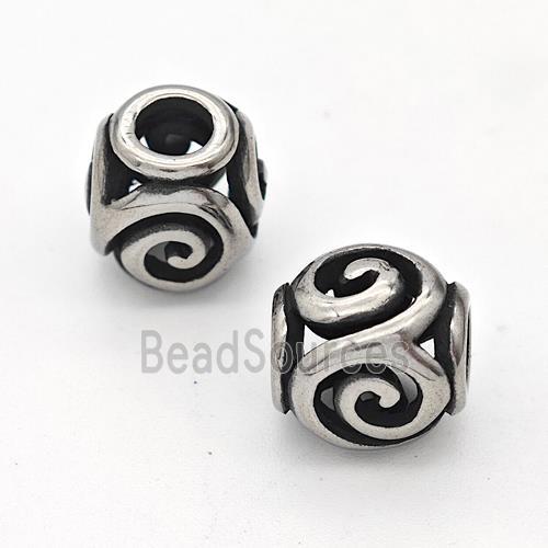 Stainless Steel Round Beads Hollow Large Hole Antique Silver