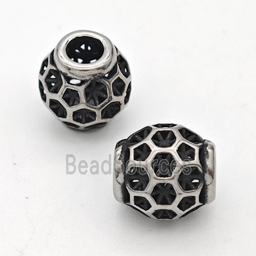 Stainless Steel Round Beads Hollow Large Hole Antique Silver