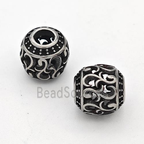 Stainless Steel Round Beads Hollow Large Hole Antique Silver