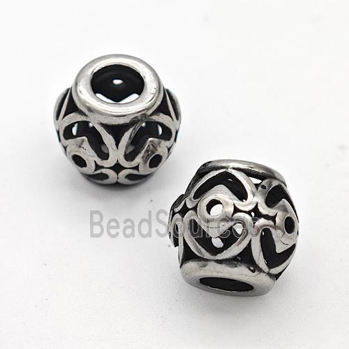 Stainless Steel Round Beads Hollow Large Hole Antique Silver