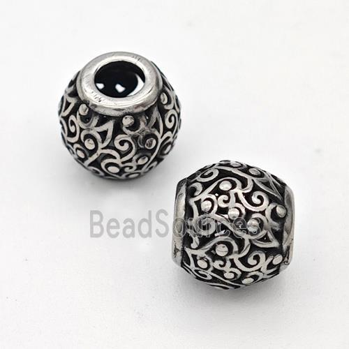 Stainless Steel Round Beads Hollow Large Hole Antique Silver