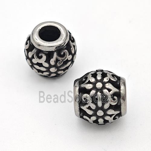 Stainless Steel Round Beads Hollow Large Hole Antique Silver