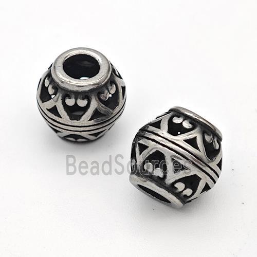 Stainless Steel Round Beads Hollow Large Hole Antique Silver