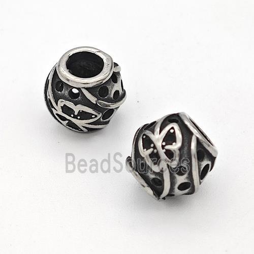 Stainless Steel Round Beads Hollow Large Hole Antique Silver