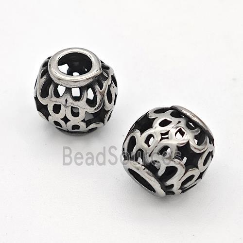 Stainless Steel Round Beads Hollow Large Hole Antique Silver