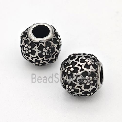 Stainless Steel Round Beads Hollow Large Hole Antique Silver