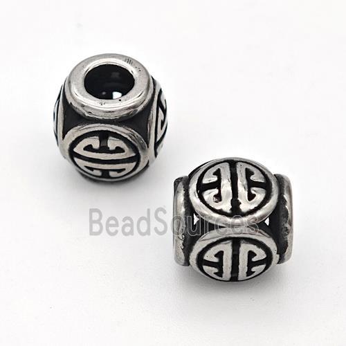 Stainless Steel Round Beads Hollow Large Hole Antique Silver