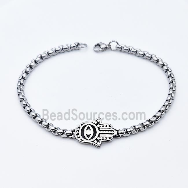 304 Stainless Steel Hamsahand Bracelet Antique Silver