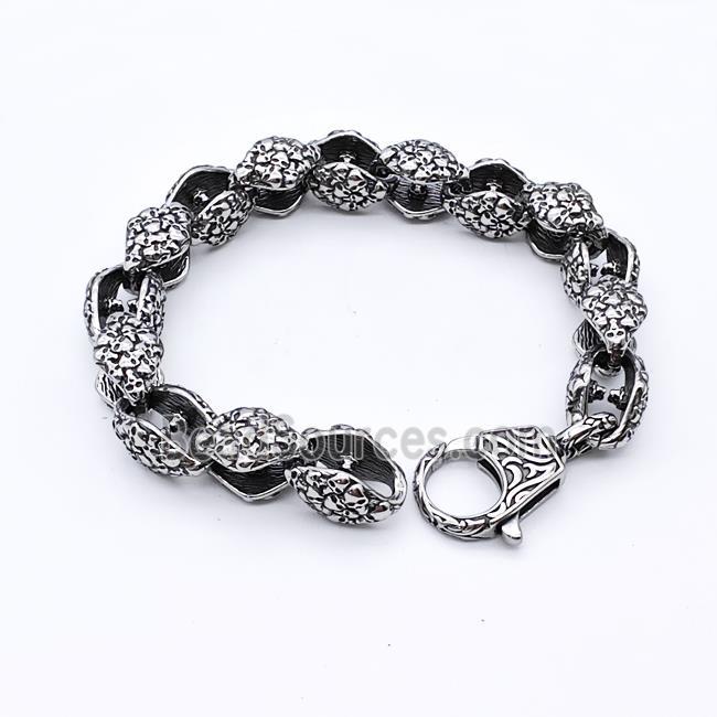 304 Stainless Steel Bracelet Skull Antique Silver