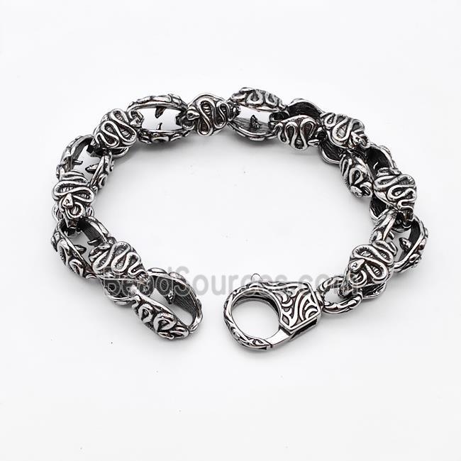 304 Stainless Steel Bracelet Snake Antique Silver