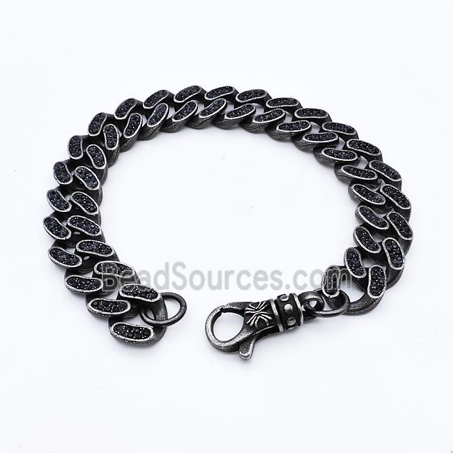 304 Stainless Steel Bracelet Pave Zirconia Antique Black