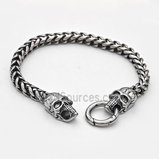 304 Stainless Steel Skull Bracelet Antique Silver