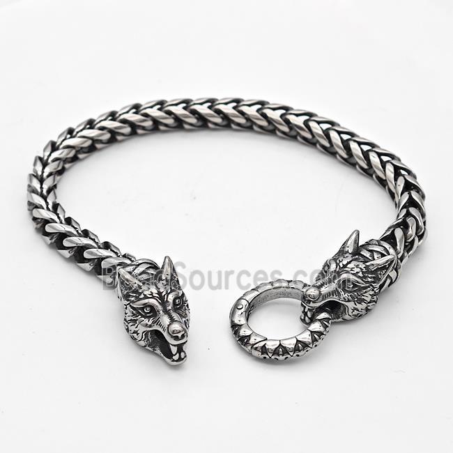 304 Stainless Steel Wolf Bracelet Antique Silver