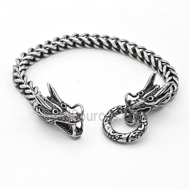 304 Stainless Steel Dragon Bracelet Antique Silver