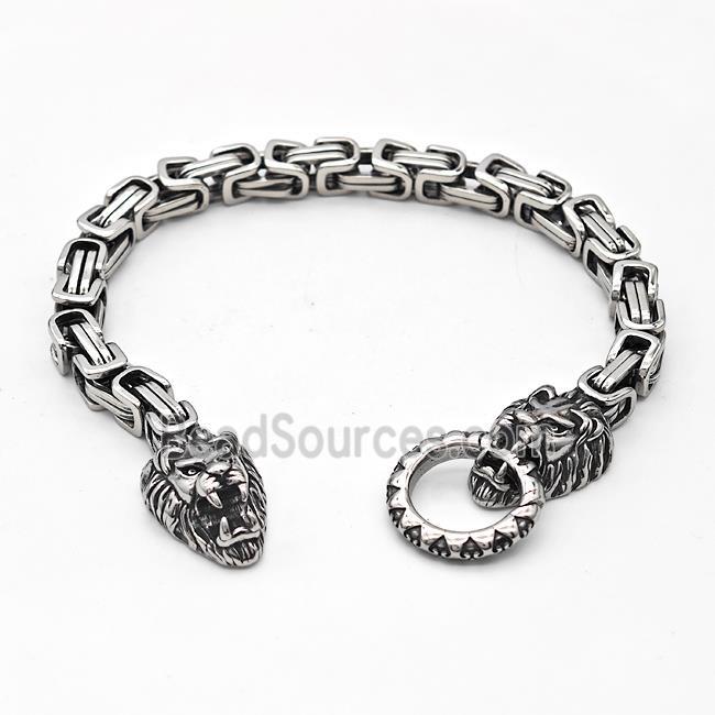 304 Stainless Steel Lion Bracelet Antique Silver