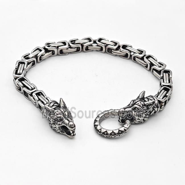 304 Stainless Steel Wolf Bracelet Antique Silver