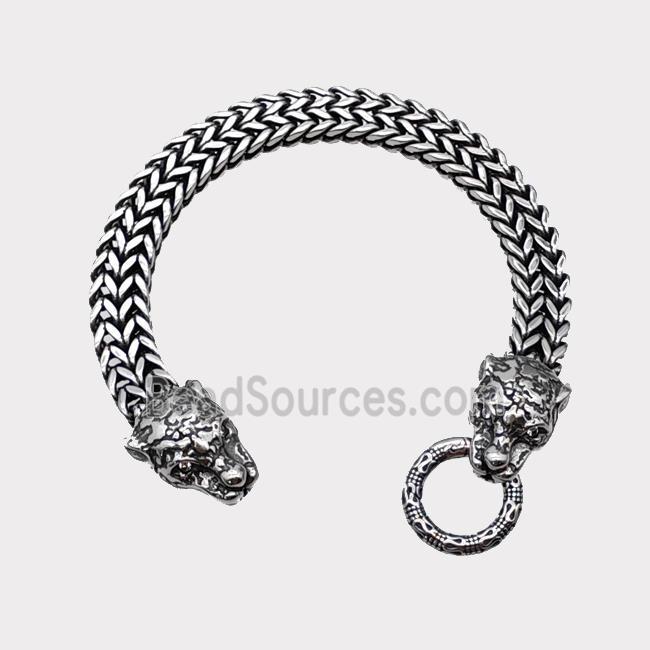 304 Stainless Steel Leopard Bracelet Antique Silver