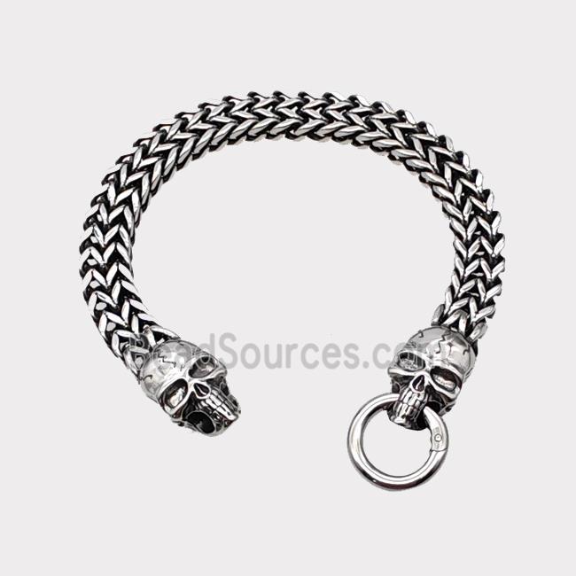 304 Stainless Steel Skull Bracelet Antique Silver