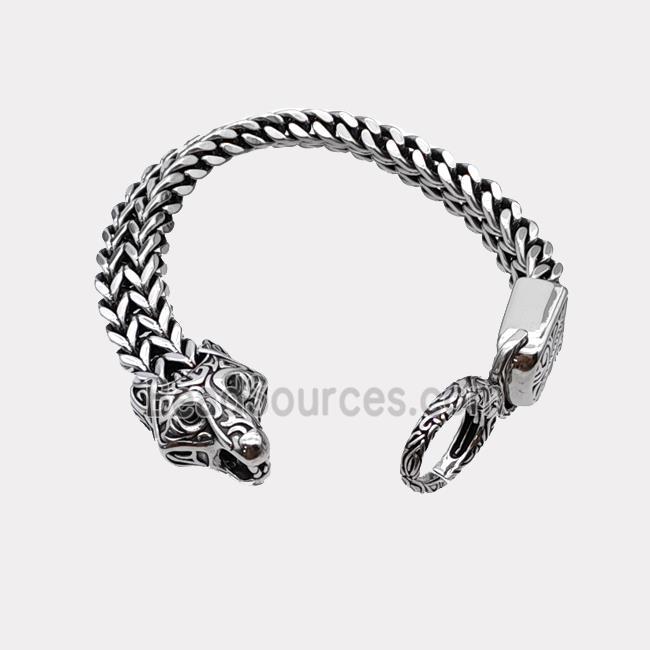 304 Stainless Steel Bracelet Leopard Antique Silver