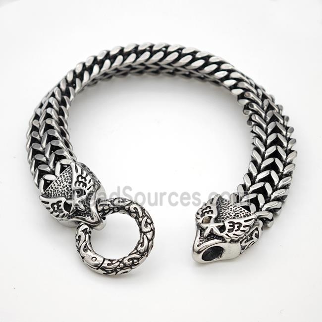 304 Stainless Steel Bracelet Angel Wings Antique Silver