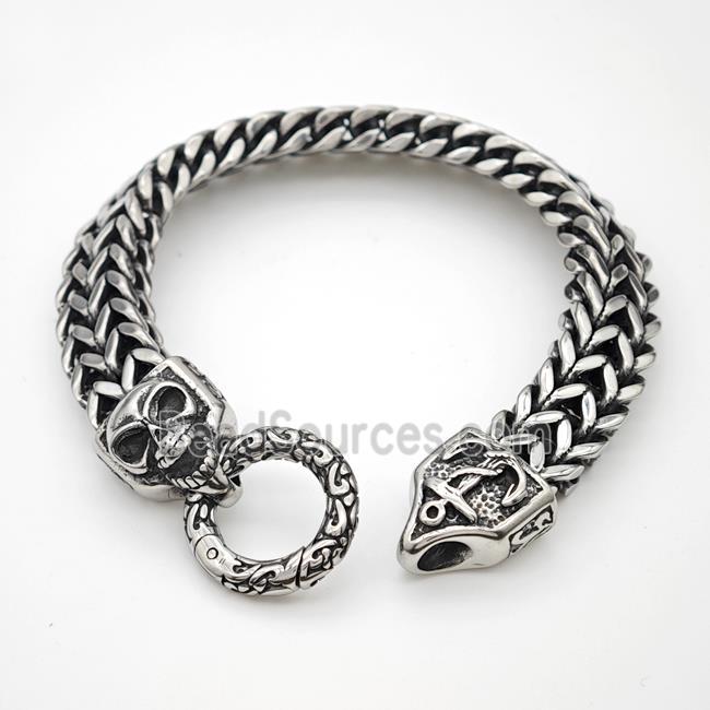 304 Stainless Steel Skull Bracelet Anchor Antique Silver