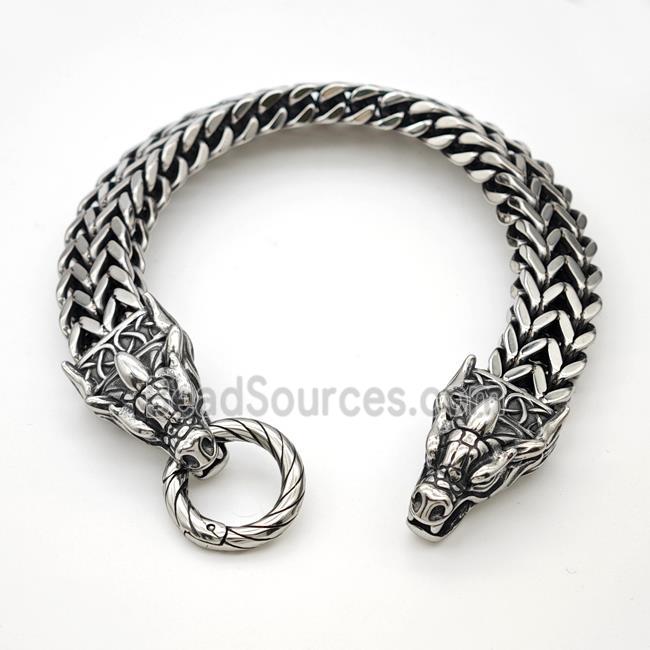 304 Stainless Steel Bracelet Dragon Antique Silver