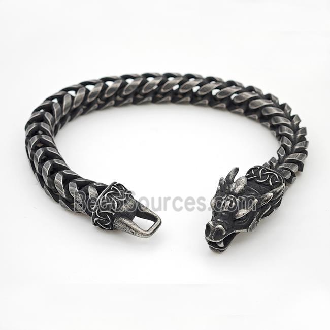 304 Stainless Steel Bracelet Dragon Antique Black