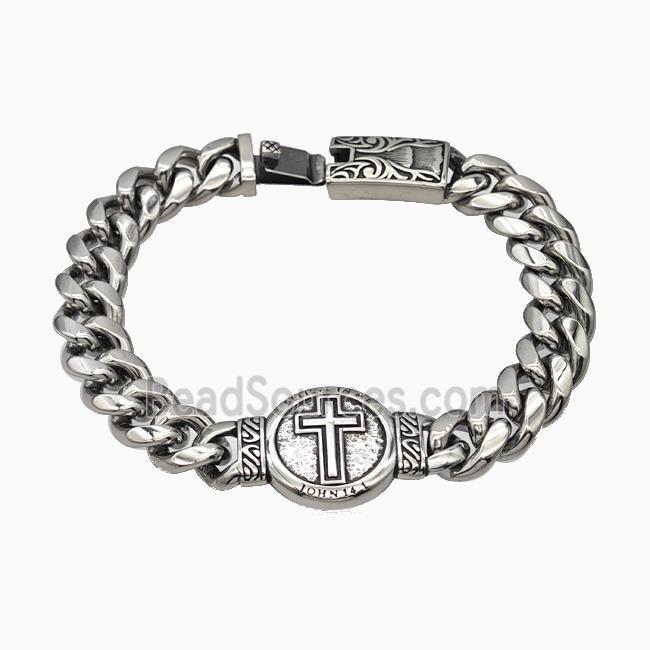 304 Stainless Steel Bracelet Cross Antique Silver