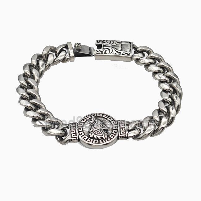 304 Stainless Steel Bracelet Wolf Antique Silver