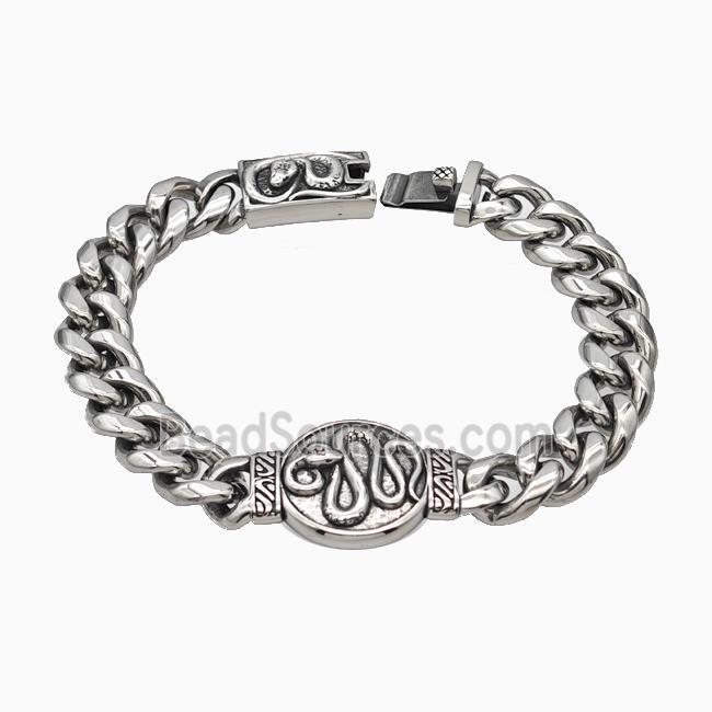 304 Stainless Steel Bracelet Snake Antique Silver