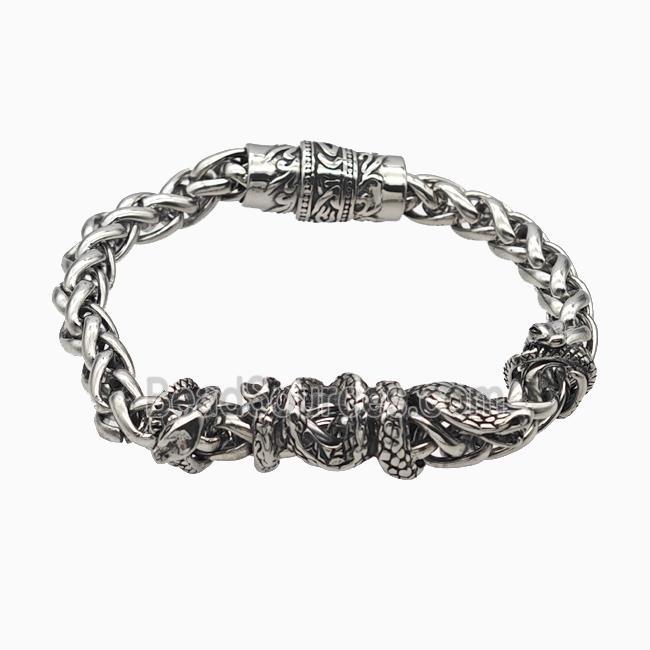 304 Stainless Steel Bracelet Snake Antique Silver