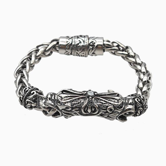 304 Stainless Steel Bracelet Dragon Antique Silver