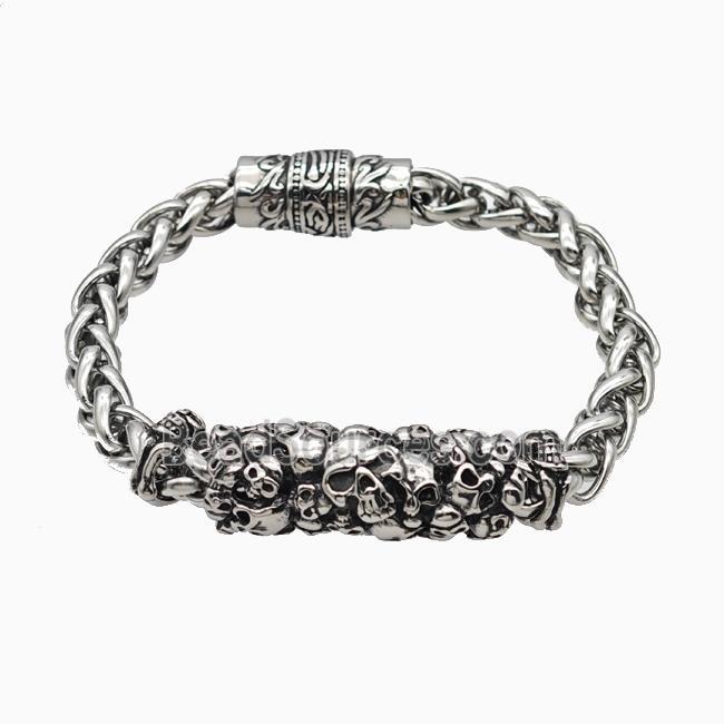 304 Stainless Steel Bracelet Skull Halloween Antique Silver