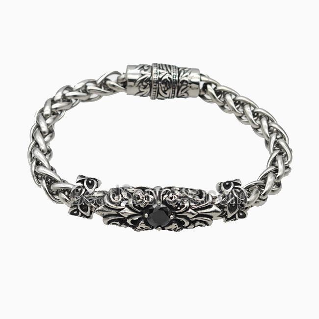 304 Stainless Steel Bracelet Pave Rhinestone Antique Silver