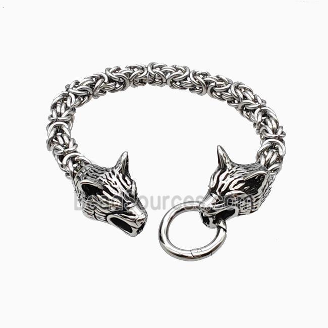 304 Stainless Steel Bracelet Wolf Antique Silver